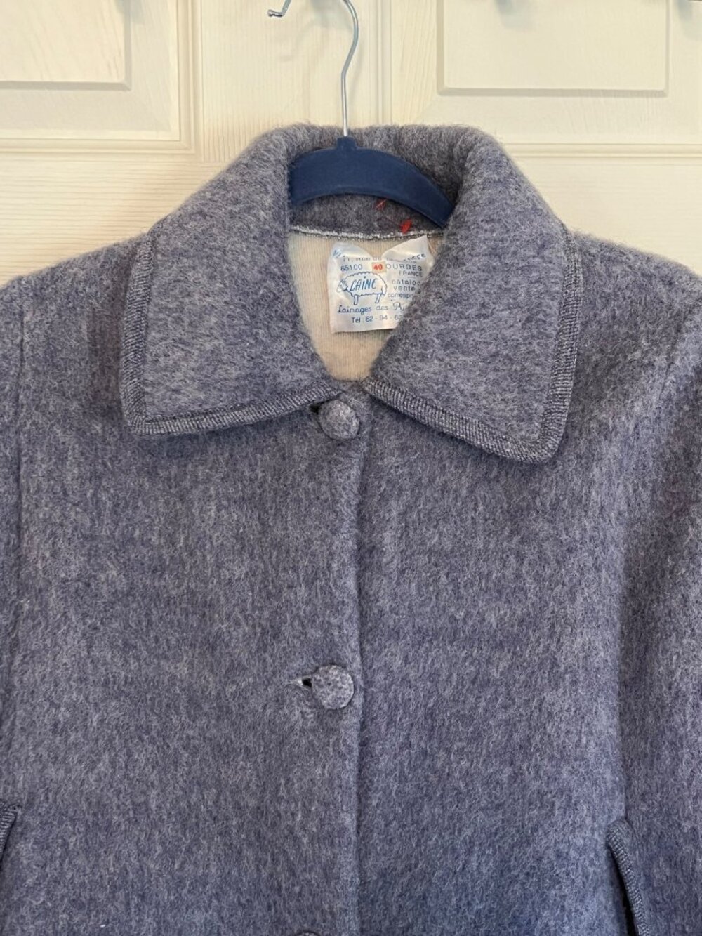 Vintage French Blue Wool Overcoat Cape Cloak Laine 40 8/M - Picture 3 of 11